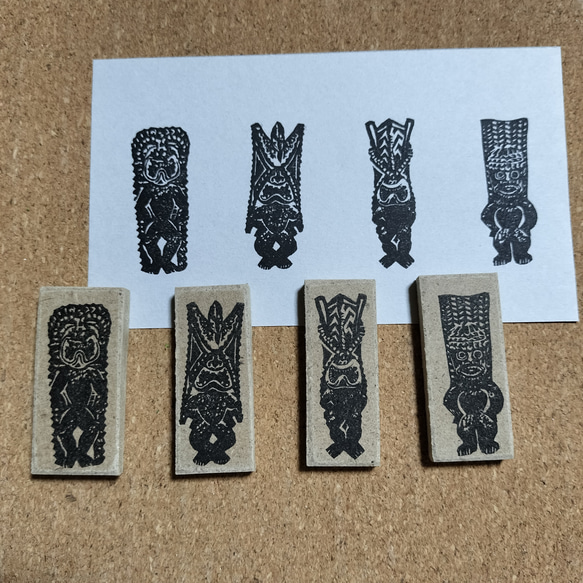 消しゴムはんこ ハワイ スタンプ⌄̈⃝ 消しゴムハンコ☆ハワイ☆四大神☆4点セット はんこ・スタンプ