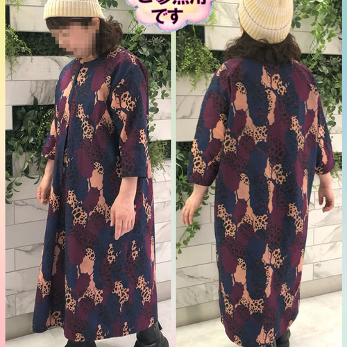 マキシスカート見せるペチコート付　フリーサイズ　抽象画柄 紫×紺 2104かめ庵 マキシスカート♡見せるペチコート付 フリーサイズ 抽象画柄