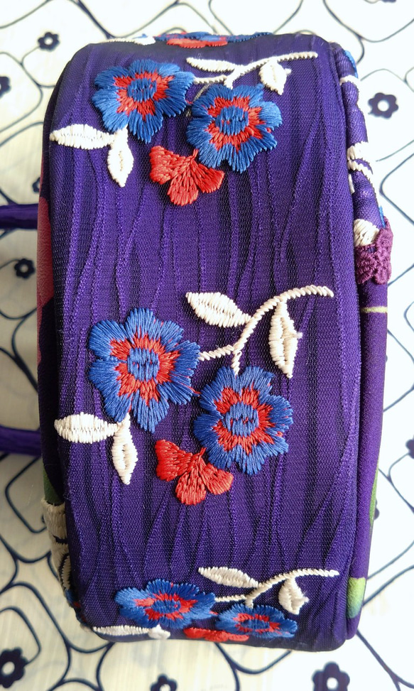 丸型ボストン小　紫薔薇着物×刺繍レース 12枚目の画像