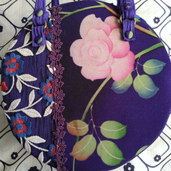 丸型ボストン小　紫薔薇着物×刺繍レース 14枚目の画像