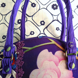 丸型ボストン小　紫薔薇着物×刺繍レース 10枚目の画像