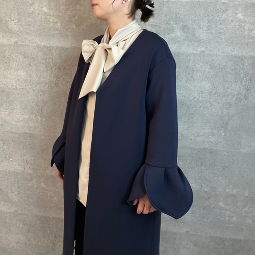 卒業＆入学式 ジャケット代わりに♡もっちり着やせノーカラーコート 紺