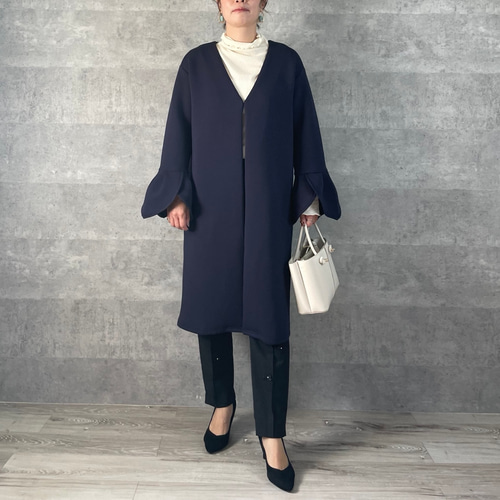 【おまとめ割引歓迎様】OUR・頼れるノーカラーコート 黒 卒業＆入学式 ジャケット代わりに♡もっちり着やせノーカラー