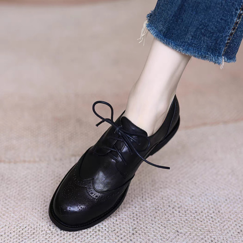SHOE&SEWN/サイズ39/ブラックレザー フラットシューズ レースアップ レザー 本革 レースアップシューズ きれい おしゃれ 踏める ぺたんこ