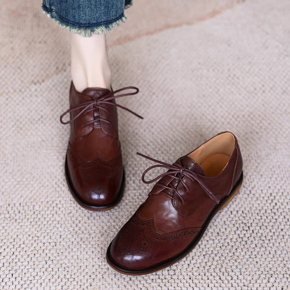 レザー 本革 レースアップシューズ きれい おしゃれ 踏める ぺたんこ