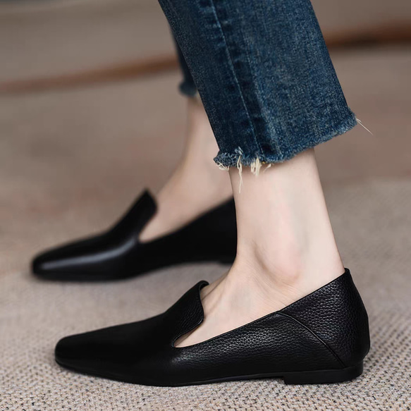 黒 レザー スリッポン ローファー スリッポン 革靴 レザーローファー 高齢者 超軽量 通気 滑り止 室内