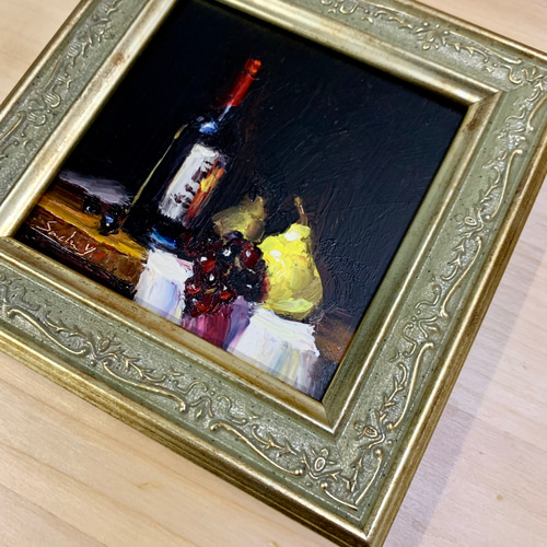 油彩画 Wine Bottle With Fruits 絵画 Sachi Yoshimoto Art 通販