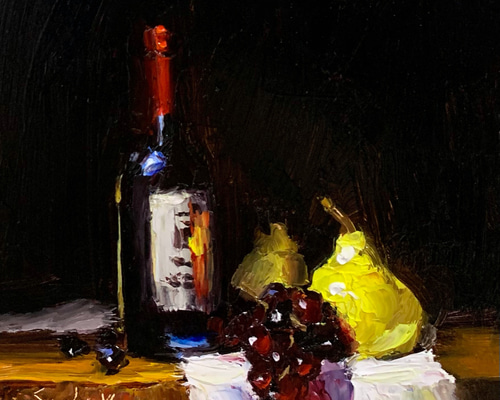 油彩画「　果物　」額入 油彩画 Wine Bottle With Fruits 絵画 Sachi Yoshimoto Art 通販