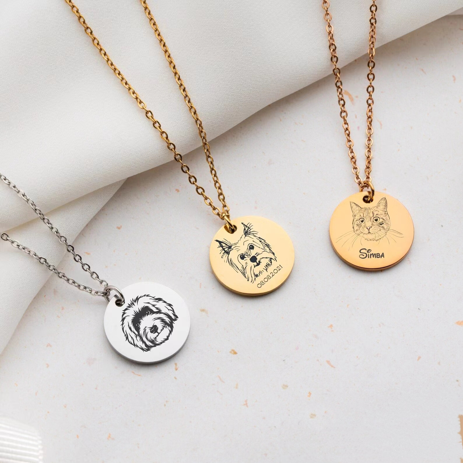 オーダーメイド うちの子ネックレス ペットネックレス肖像画 ネームネックレス犬猫似顔絵  誕生日/ペットロス/メモリアル