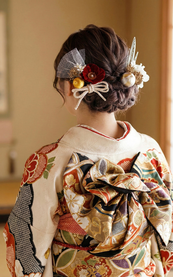 ベルベットカメリア髪飾り レッド 振袖 成人式 卒業式袴 白無垢 色打掛