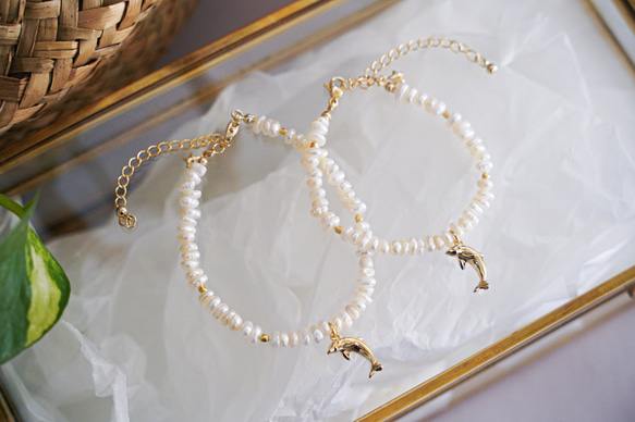 みっちゃん◆レクタングルモスアクアマリン×淡水パールブレスレット みっちゃん◇レクタングルモスアクアマリン×淡水パール