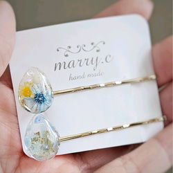 《2本セット》お花+アクアマリンのしずくヘアピン｡*･ﾟﾟmarry.c's handmadeaccessory 6枚目の画像