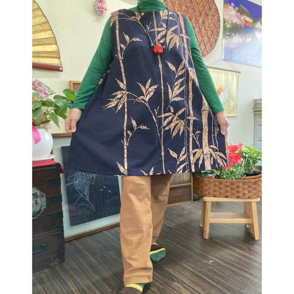 風呂敷の柿渋染めAラインチュニック ハンドメイド チュニック 着物 