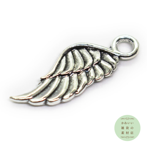 アンティークシルバーの翼のチャーム（天使/羽/wing）6個セット #C