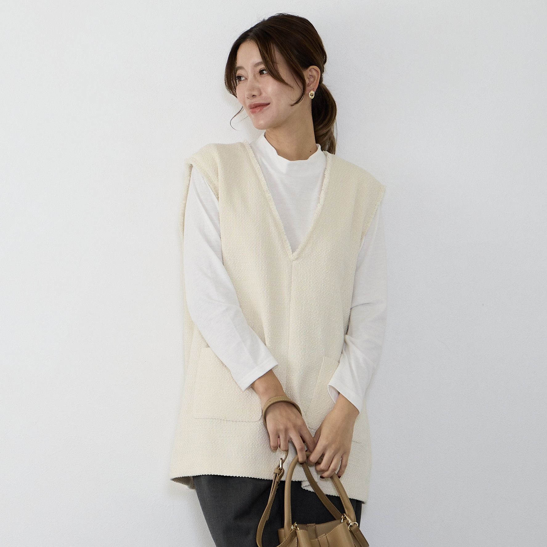 黒 フリンジツィードベスト【M】セレモニー裏地付き 新品★リエデイ★