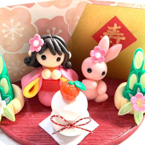 ☆お正月の女の子とうさぎちゃん (受注生産) 樹脂粘土 No.995 その他