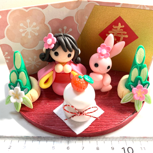 ☆お正月の女の子とうさぎちゃん (受注生産) 樹脂粘土 No.995 その他