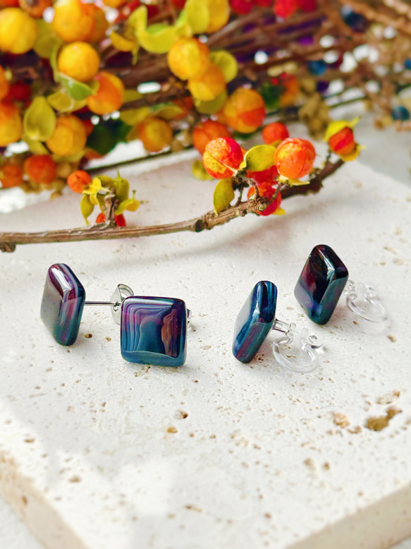 square glass pierce〜dark purple〜 7枚目の画像