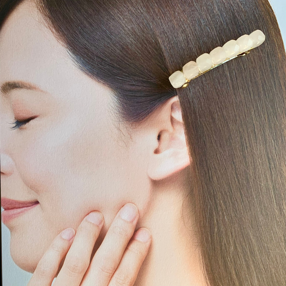 【再販】天然石  ローズクォーツ ヘアアクセサリー バレッタ （キューブ） 4枚目の画像