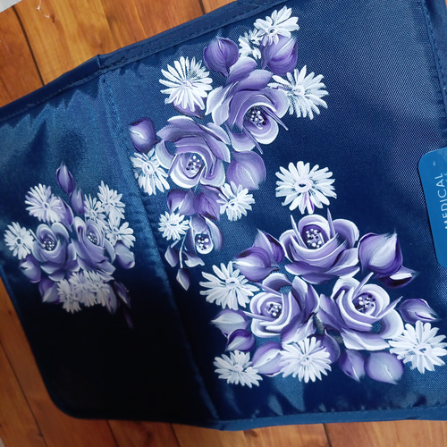 お薬手帳ケース トールペイント 手書き ハンドメイド 紫色の薔薇