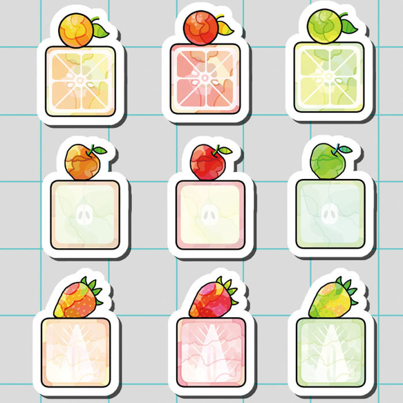 フレークシール 手帳シール 18枚セット 文字が書けるオレンジ リンゴイチゴ シール 2枚目の画像