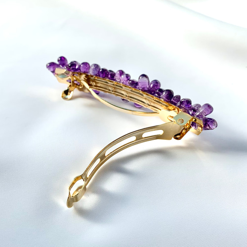 2月誕生石 天然石 アメジスト ヘアアクセサリー バレッタ （ドロップ