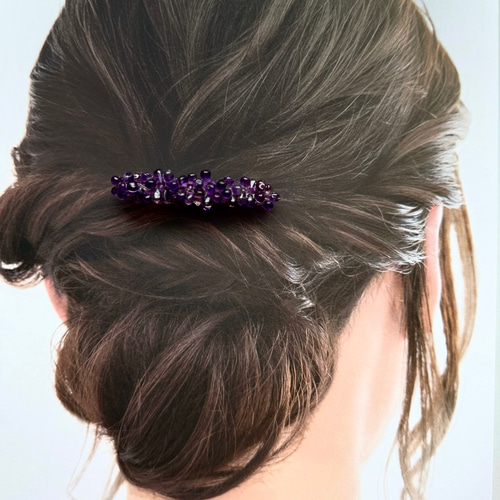 2月誕生石 天然石 アメジスト ヘアアクセサリー バレッタ （ドロップ