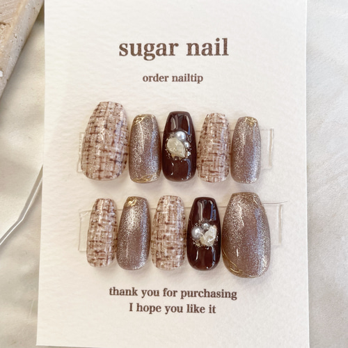 ネイルチップ ツイードネイル 冬ネイル ミラー マグネット