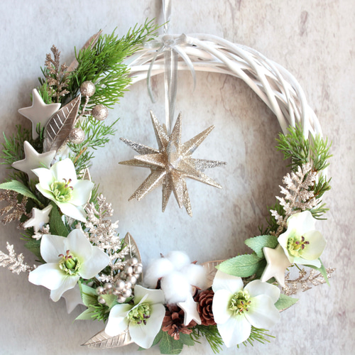 クリスマスリース】クリスマスローズの聖なる夜の1番星リース リース