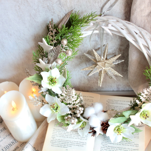 クリスマスリース】クリスマスローズの聖なる夜の1番星リース リース