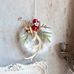 【クリスマスリース】小さなホワイトフェザーリース 12枚目の画像