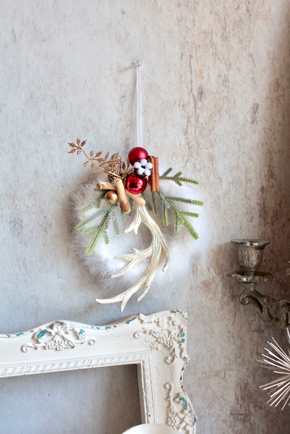 【クリスマスリース】小さなホワイトフェザーリース 12枚目の画像