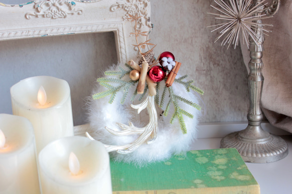 【クリスマスリース】小さなホワイトフェザーリース 5枚目の画像