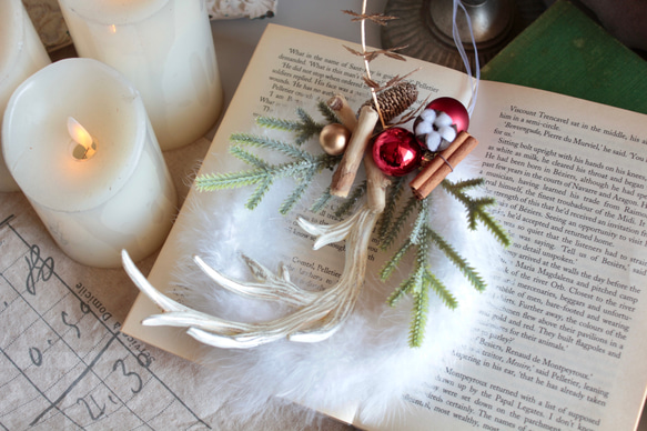 【クリスマスリース】小さなホワイトフェザーリース 6枚目の画像