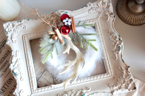 【クリスマスリース】小さなホワイトフェザーリース 10枚目の画像