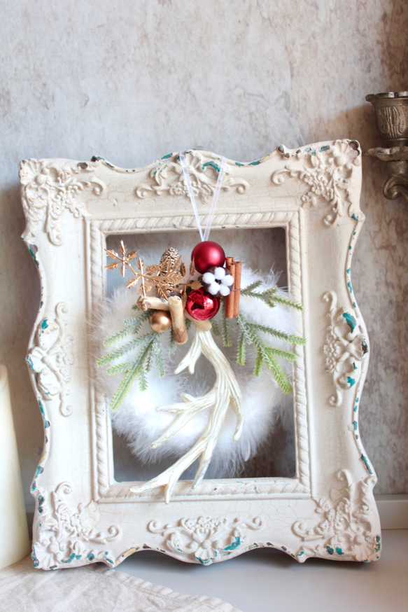 【クリスマスリース】小さなホワイトフェザーリース 11枚目の画像