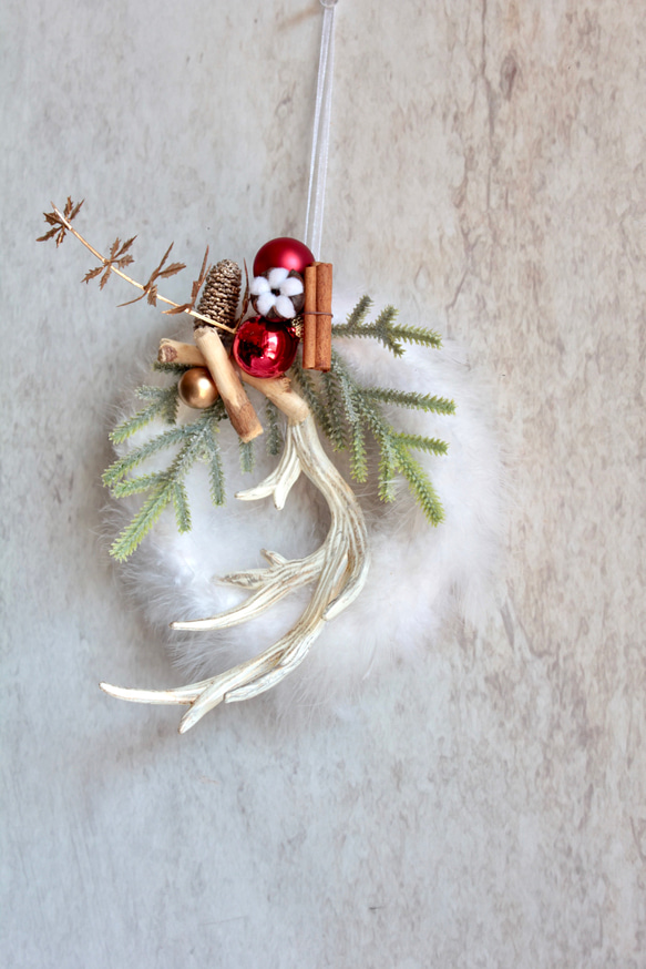 【クリスマスリース】小さなホワイトフェザーリース 14枚目の画像