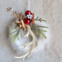 【クリスマスリース】小さなホワイトフェザーリース 1枚目の画像