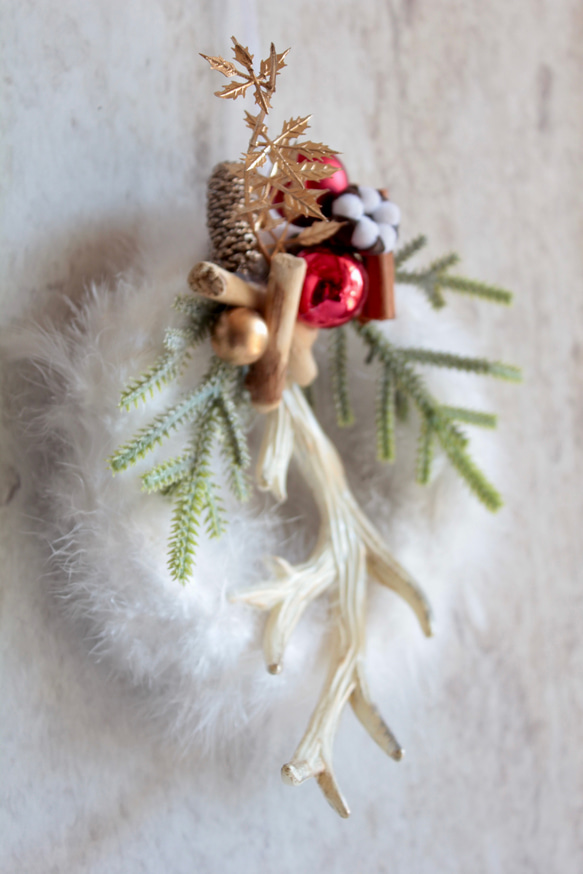 【クリスマスリース】小さなホワイトフェザーリース 13枚目の画像