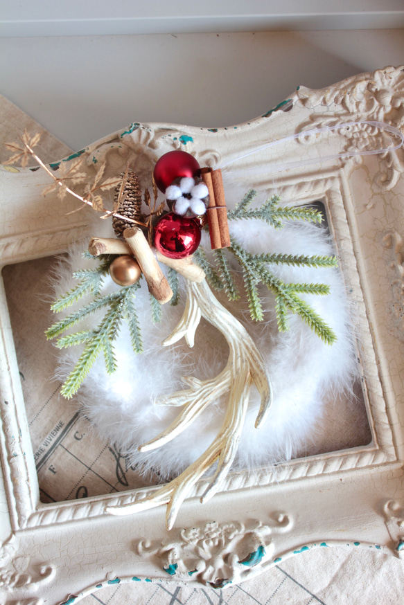 【クリスマスリース】小さなホワイトフェザーリース 3枚目の画像