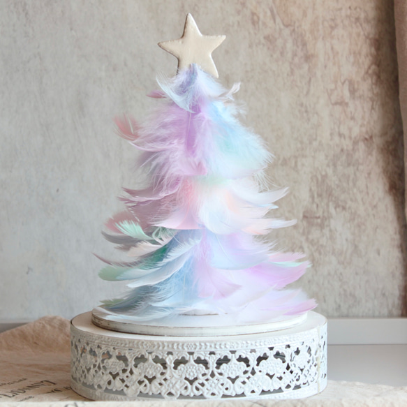 夢色レインボーフェザーのクリスマスツリーのアレンジ【台座別売り】 11枚目の画像