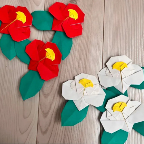 ツバキ 椿 葉っぱ 花 折り紙 ハンドメイド 壁面飾り お祝い その他 