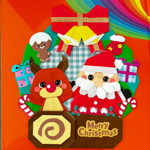 折り紙リース 壁面飾り 冬 クリスマス サンタクロース2