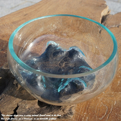 吹きガラスと天然木のオブジェB15 金魚鉢 メダカ 水槽 アクアリウム テラリウム コケリウム 花瓶 流木ガラス ブルー 5枚目の画像