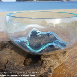 吹きガラスと天然木のオブジェB15 金魚鉢 メダカ 水槽 アクアリウム テラリウム コケリウム 花瓶 流木ガラス ブルー 3枚目の画像