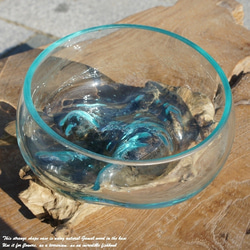 吹きガラスと天然木のオブジェB18 金魚鉢 メダカ 水槽 アクアリウム テラリウム コケリウム 花瓶 流木ガラス ブルー 5枚目の画像