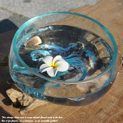 吹きガラスと天然木のオブジェB18 金魚鉢 メダカ 水槽 アクアリウム テラリウム コケリウム 花瓶 流木ガラス ブルー 2枚目の画像