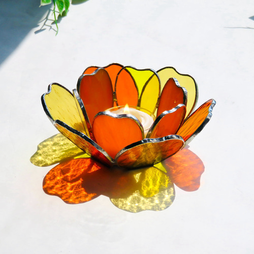 ステンドグラス ＊マリーゴールドのキャンドルホルダー＊ キャンドル