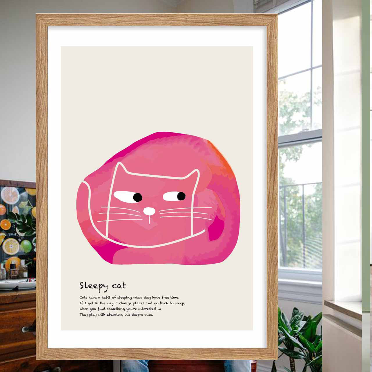 眠いネコ　イラスト　ポスター　A4 A3 A2 A1　アートポスター　アート/sei/新着順検索　2154