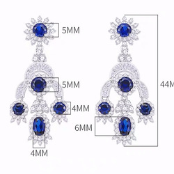 フラワー シャンデリア 人工サファイア 高炭素ダイヤモンド キラキラ ゴージャス ピアス ホワイト 花 ブルー 青 7枚目の画像
